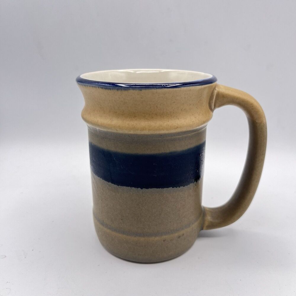 VINTAGE SUNNYCRAFT STONEWARE COFFEE MUG/CUP TAN & BLUE KOREA-24480